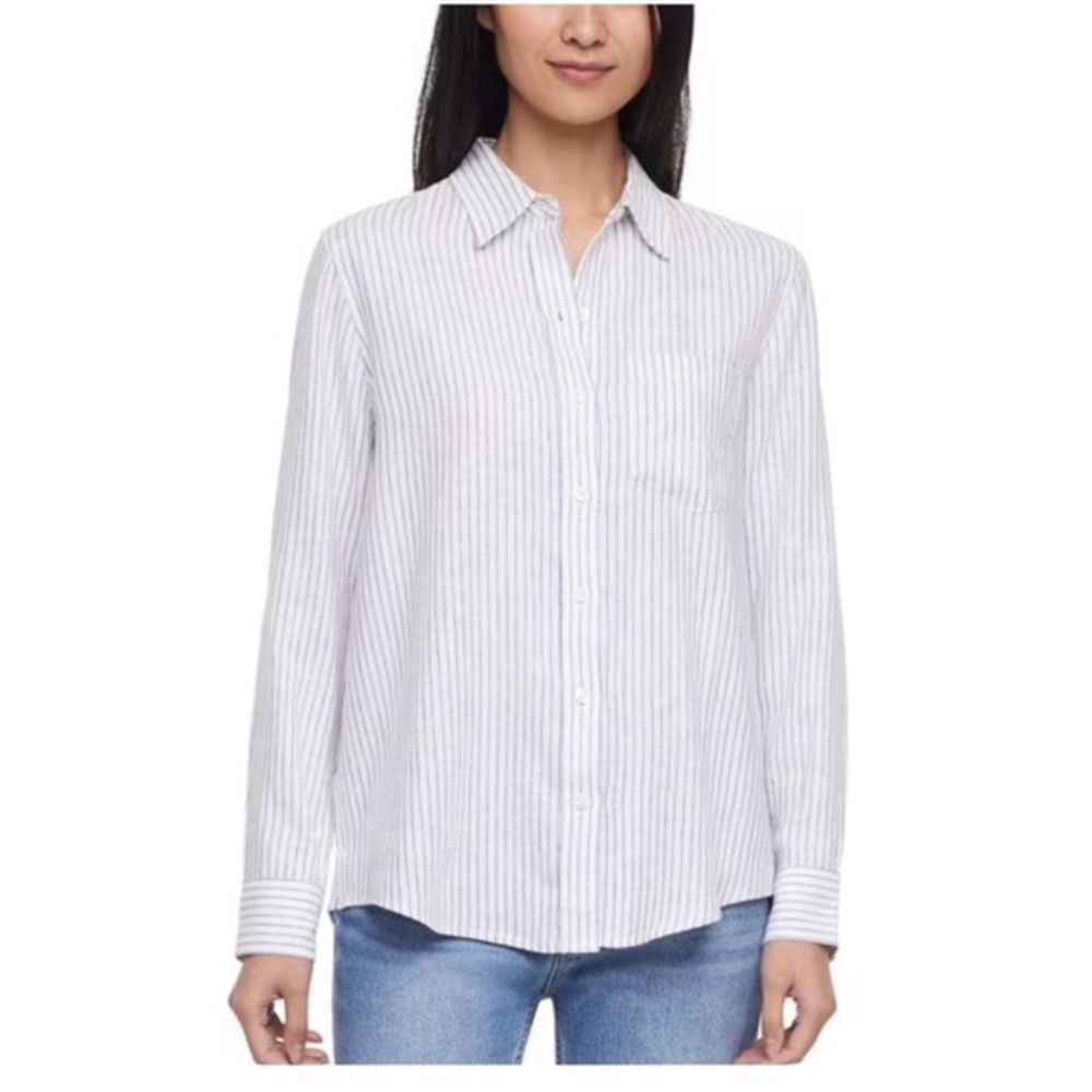 Gap Womens Blue White Striped Linen Blend Button Down Shirt XS New